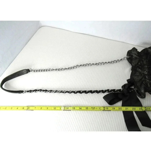Ann Taylor LOFT Black Silver Leather Shoulder Bag Chain Strap Bow - Picture 7 of 8